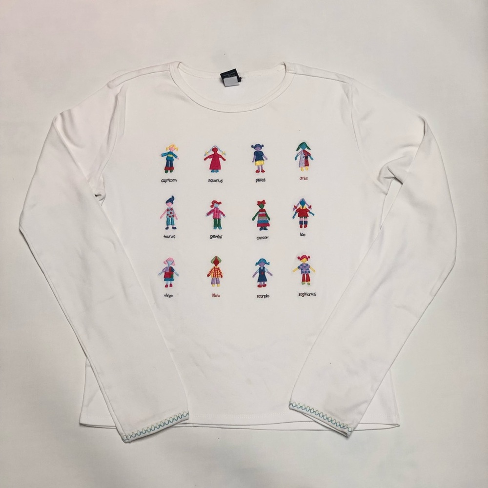 Vintage Embroidered Zodiac Long Sleeve Tee Shirt